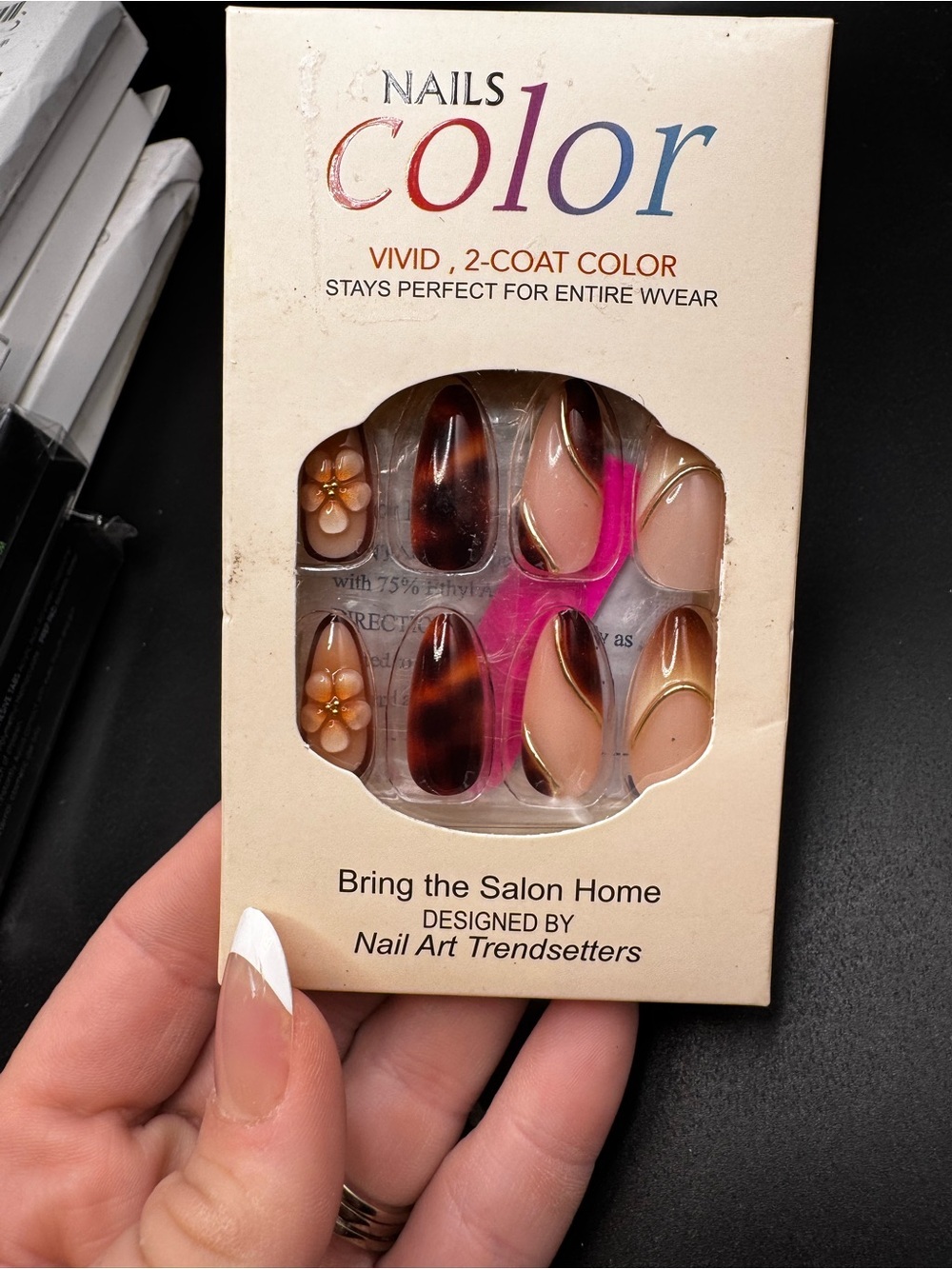 NWT Nails Color Press-On Nail Set - Brown & Nude Gradient with Floral Accent